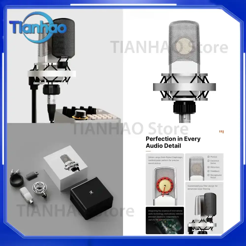 Professional V8 Audio Sound Card Podcast Condenser Microphone Set for Live Streaming Recording Dubbing ASMR