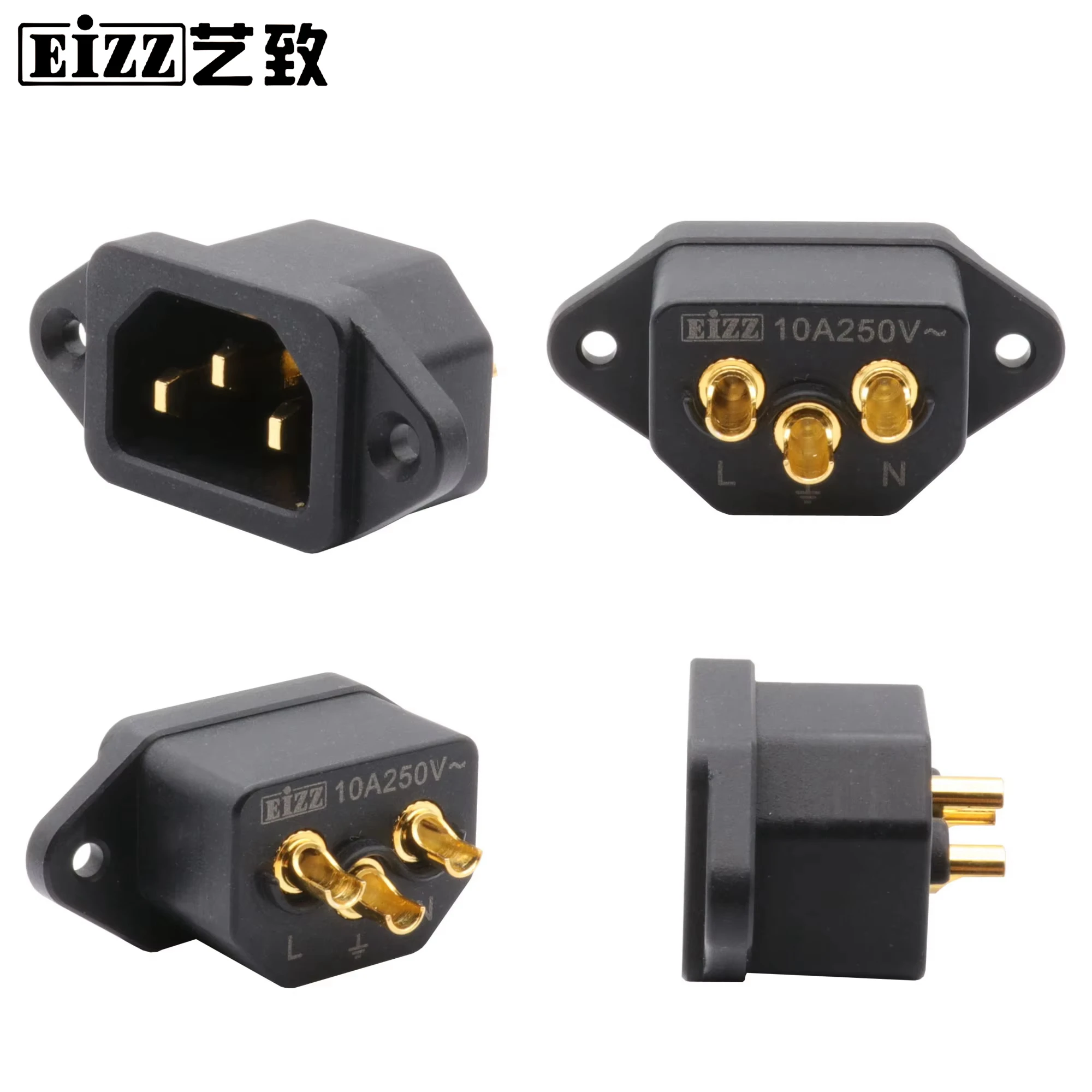 1pc EIZZ Premium IEC 320 AC Male Power Socket Mains  Cord Inlet Receptacle Tellurium Copper  PTFE Insulator CD DAC Turntable