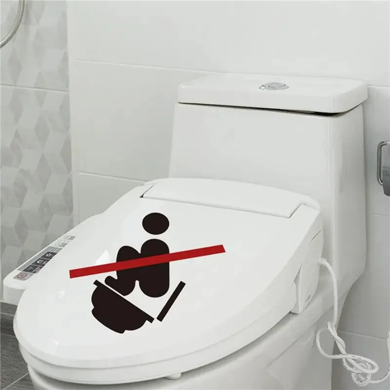 BHBD-2X Warning Decals For Toilet Adhesive No Squatting Toilet Warning Stickers Peel And Stick Bathroom Reminder Signs