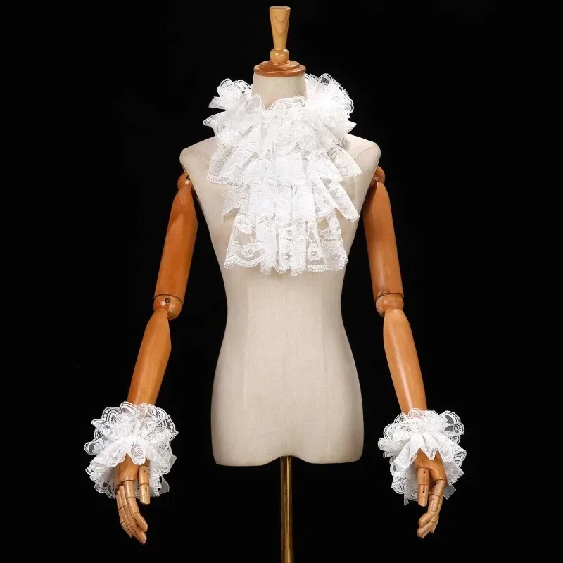 フランスの宮廷風レースの取り外し可能な襟と袖口の2ピースセット、ロリータ装飾、フリルレースの襟
