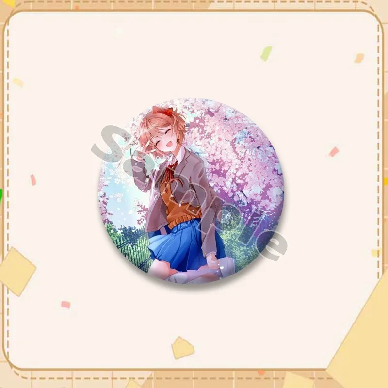 Cartoon-Spielfigur Sayori Anstecknadel Kawaii Anime-Mädchen Button-Pins Handgemachte Runde Schmuck-Brosche Sammlerstücke Geschenke – Detail 12