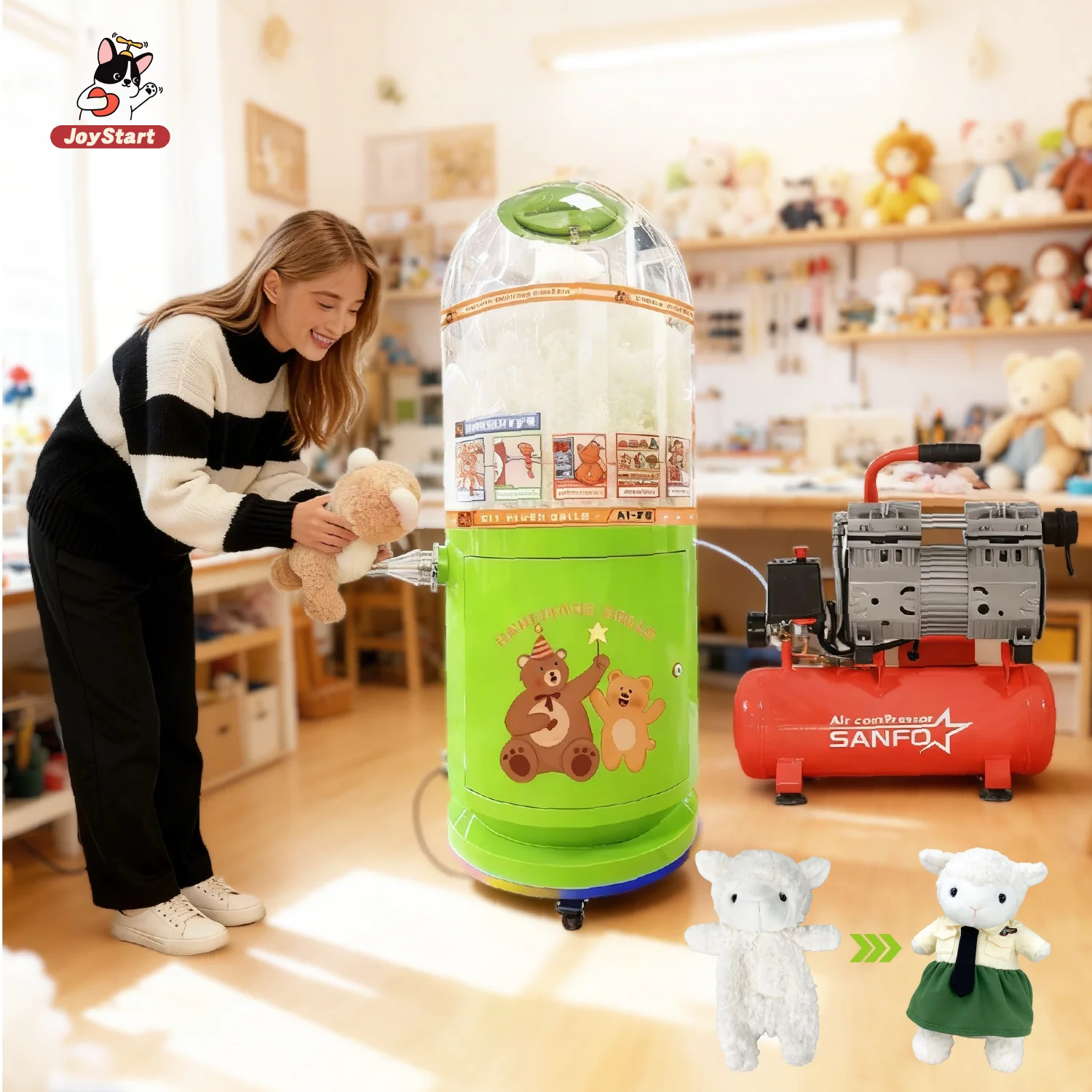 Semi Automatic Home Use Plush Toy Stuffing Cotton Filling Machine Interchangeable Nozzles 4-8 Inch 1600W Motor CE ROHS Certified
