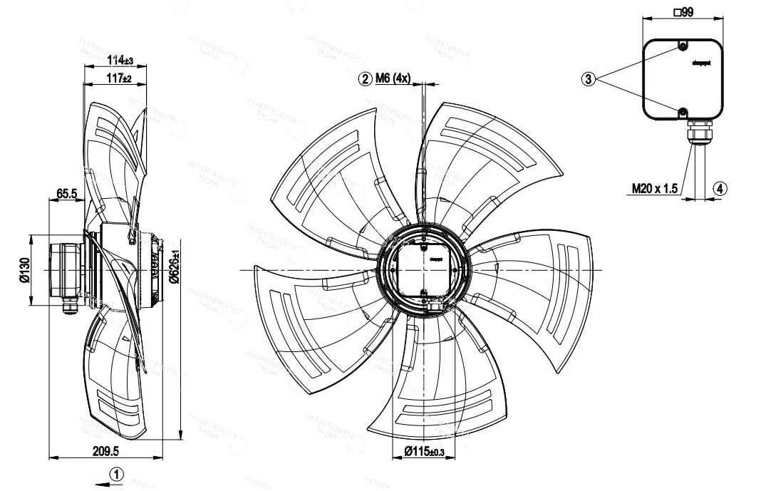 A6E630-AN01-01 230V AC 600W 2.62A 630mm 11000 m3/h 860RPM Axial flow industrial impeller cooling fan