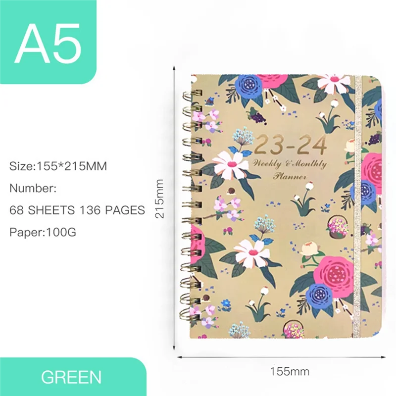 2023-2024 Week Planner Coil Notebook Suitable for Planning and Arranging Travel Time Management Tool (D)