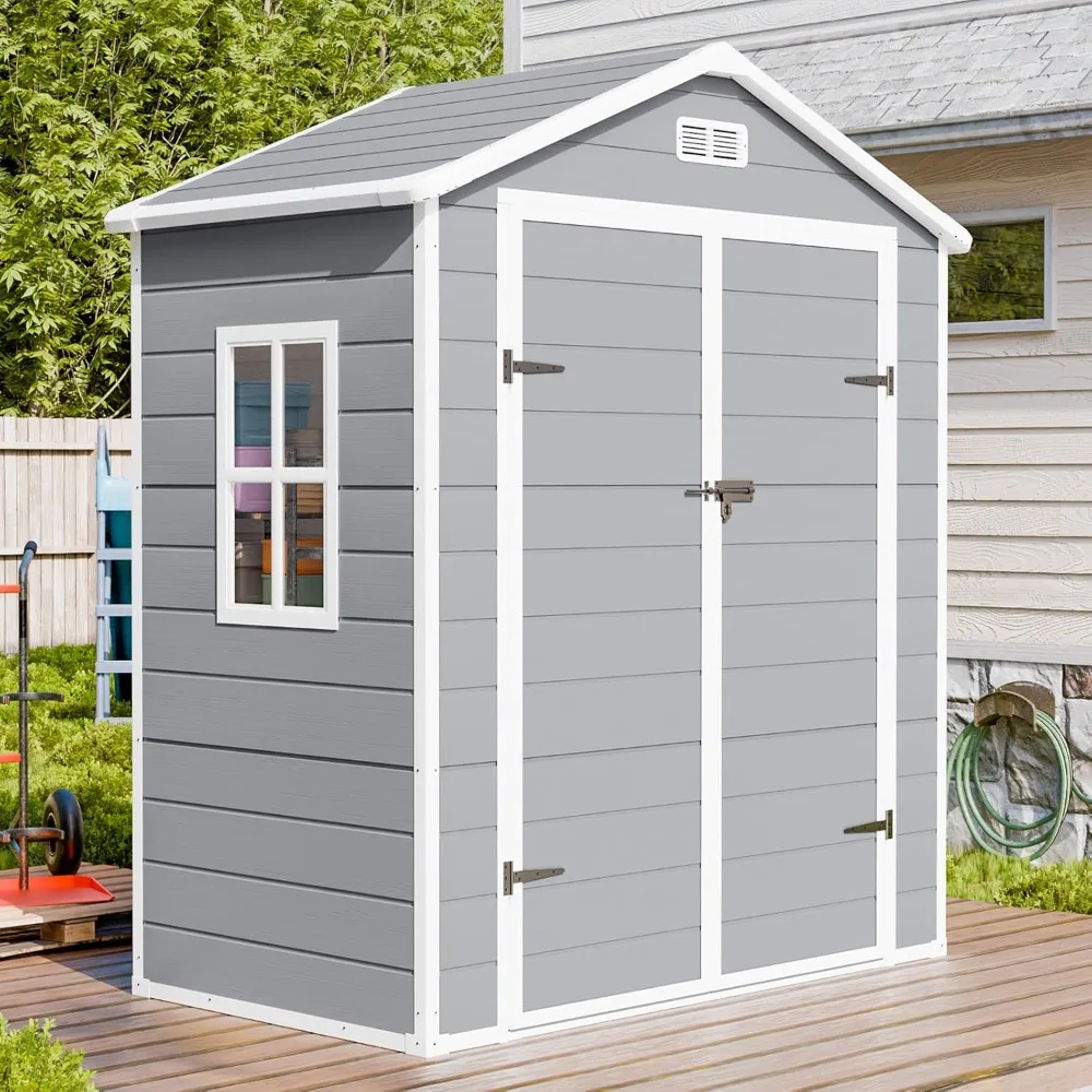 

6x3 FT Resin Storage Shed, Waterproof Outdoor Shed with Floor & Window & Lockable Door Included, Outside Plastic Tool Sheds for