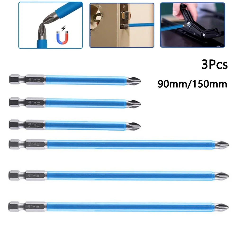 3 قطعة 90 150 مللي متر الصليب عدم الانزلاق دفعة رئيس PH2 مفك مجموعة المغناطيسي دفعة رئيس ل قابلة للشحن الحفر الكهربائية اليد الحفر