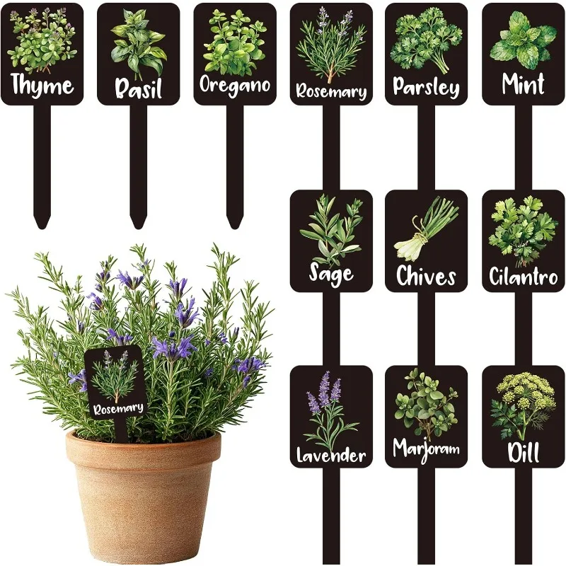 12Pcs Acrylic Plant Labels 12 Styles Garden Markers Waterproof Sign Tags for Nursery Indoor Outdoor Yard Decoration