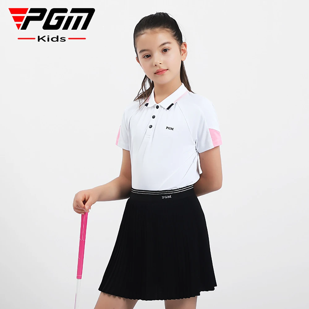 

PGM Summer Girls' Sports T-shirt Golf Short Sleeved Top Colored Versatile Kid's Polo Shirt Golf Children's Clothing Equipment