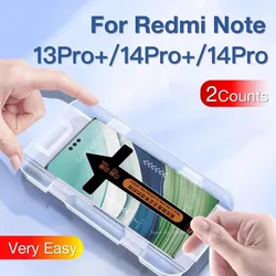 2Pcs for Xiaomi Redmi Note 13 14 Pro Plus + Red Mi Toughened Glass Screen Protector Protective with Install Kit
