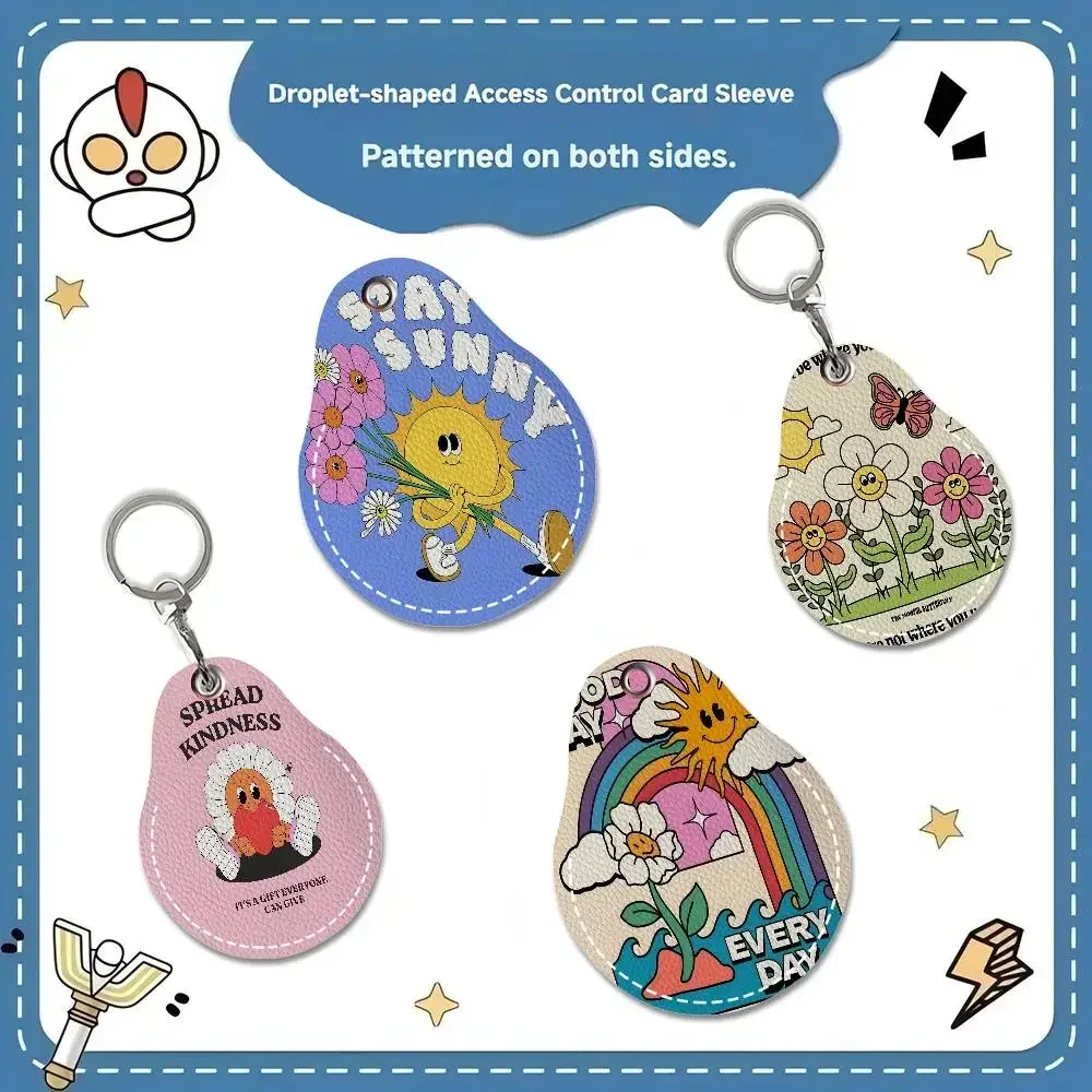 G-Groovy C-Characters Keyring Leather Access Card Holder Keychain Community Water Drop Proximity Card Protective Case