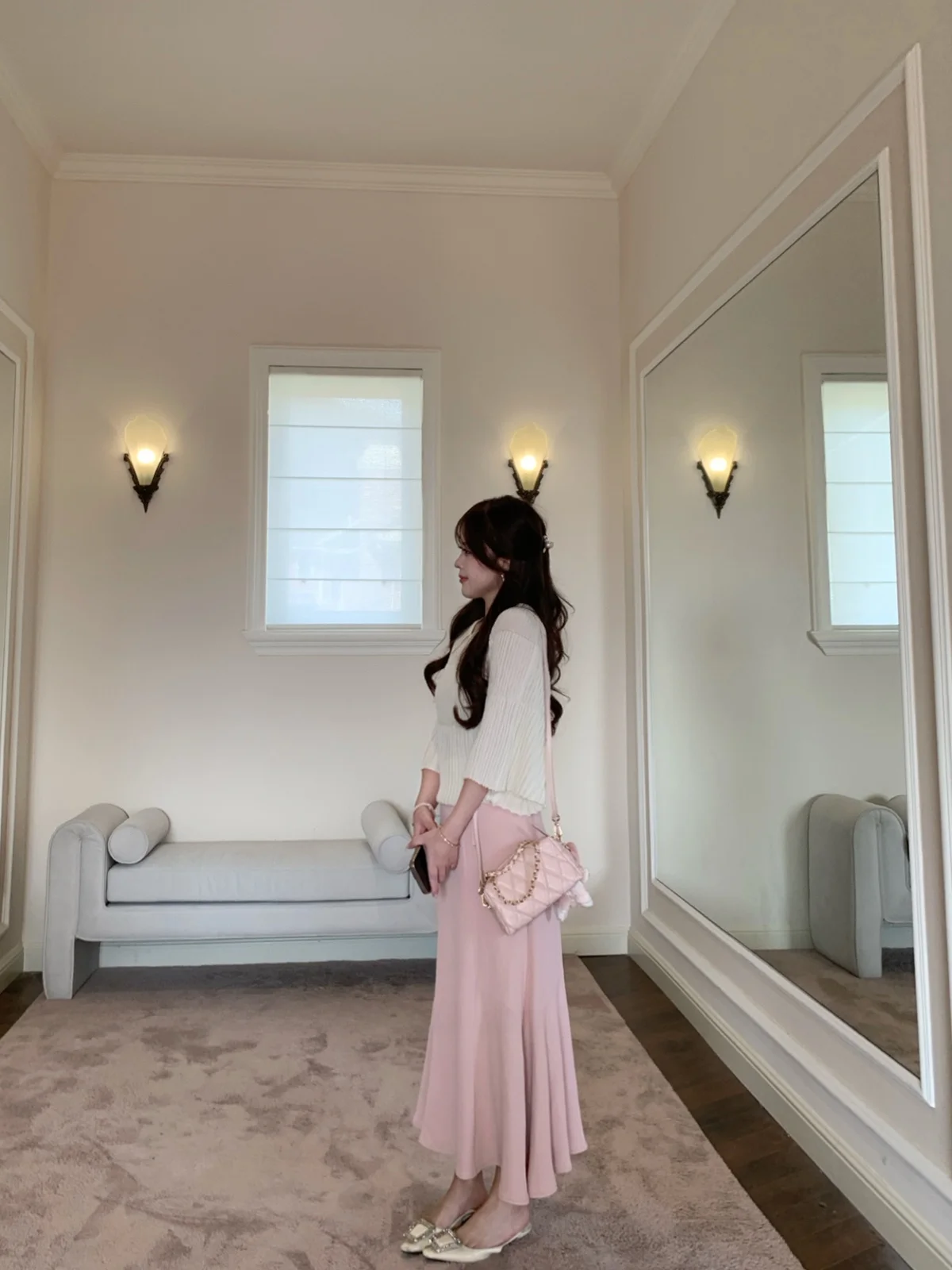 

Юбка-миди Rosewth с высокой талией, А-силуэт, фасон «рыбий хвост», цвет сакуры, пудрово-розовая, в японском стиле, для женщин