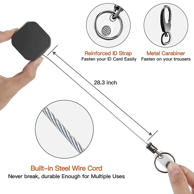 헤비 듀티 금속 개폐식 배지 홀더, 카라비너 배지 릴 클립 키 링, ID 카드홀더 거치대 (회색), 2 팩
