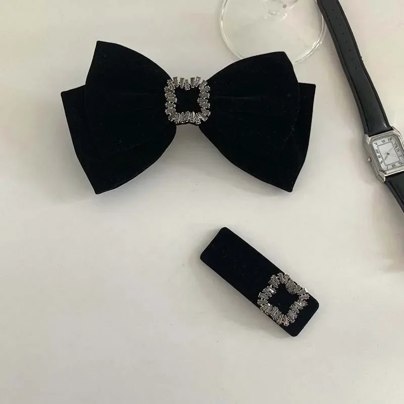 헤어핀 Korean Black Velvet Big Bow Hairpin for Women Luxury Zircon Temperament Hair Clip BB Clip Headwear Hair Accessories 헤어클립