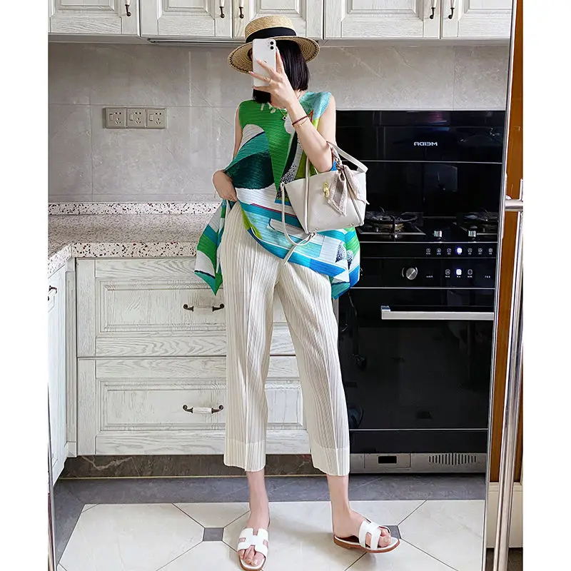 

Pleated rice white pants versatile pendulous pencil pants solid casual pants nine-point leg pants summer pants female tops