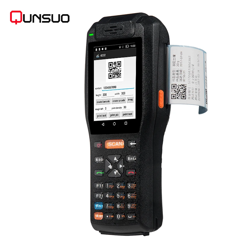 Terminal Android portátil Qun Suo com impressora térmica interna 58 milímetros, PDA3505, robusto