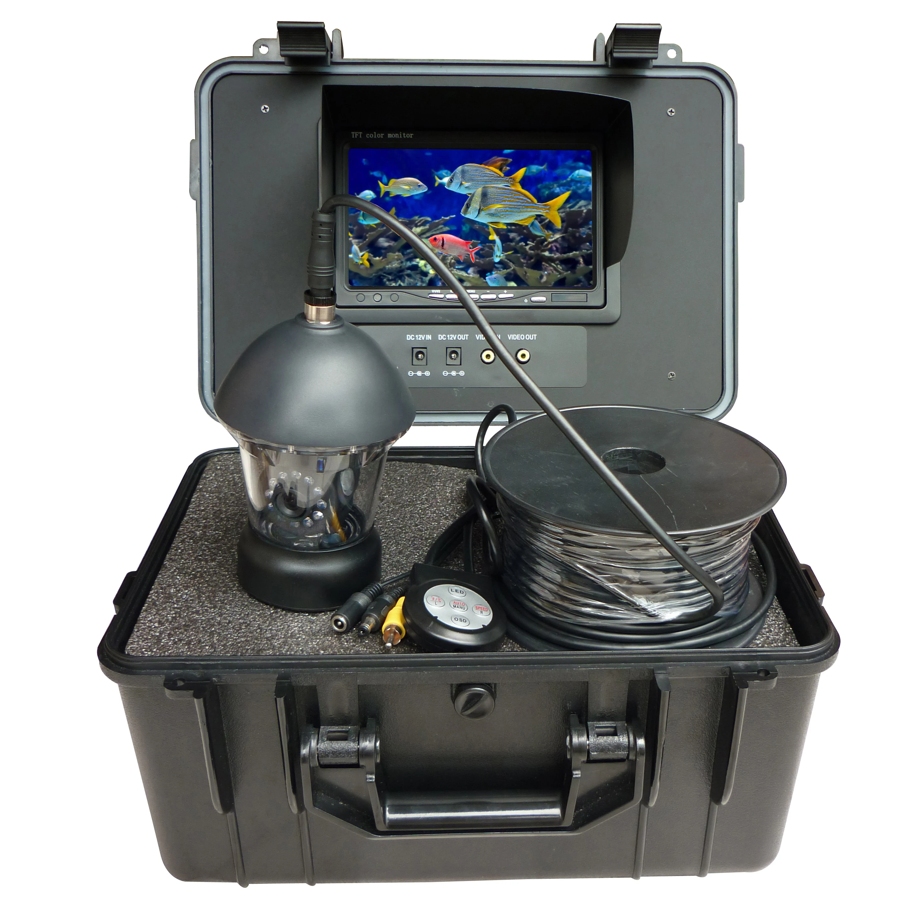 7 Inch LCD Monitor Fish Finder 20M Cable 360 Degree Rotating CCD IP68 Waterproof Underwater Fishing Video Camera Kit Used