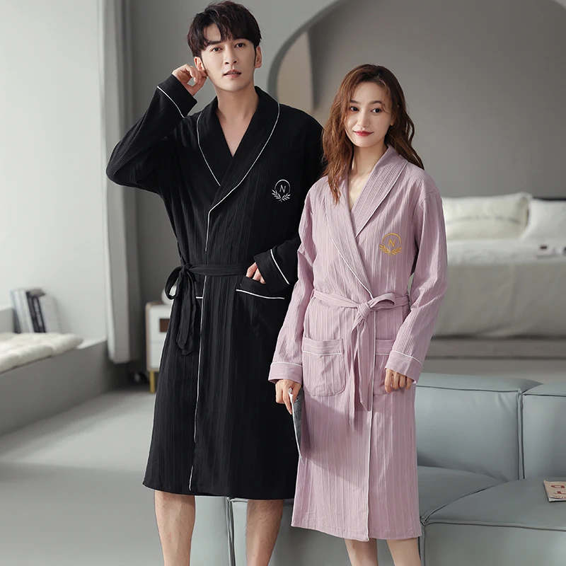 Newest M-4XL Spring and Autumn Couple Robe Knited Cotton Kimono For Male Long Bath Robe Bride Robe Dressing Gown