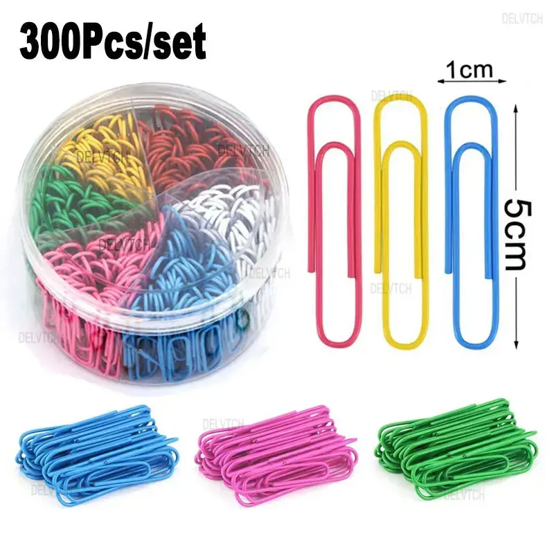 300Pcs Set Paperclips 50mm Office School Book Wall Map Photo Memo Pad Notes Paper Clips Pins Stationery DIY Decoration 6 Color