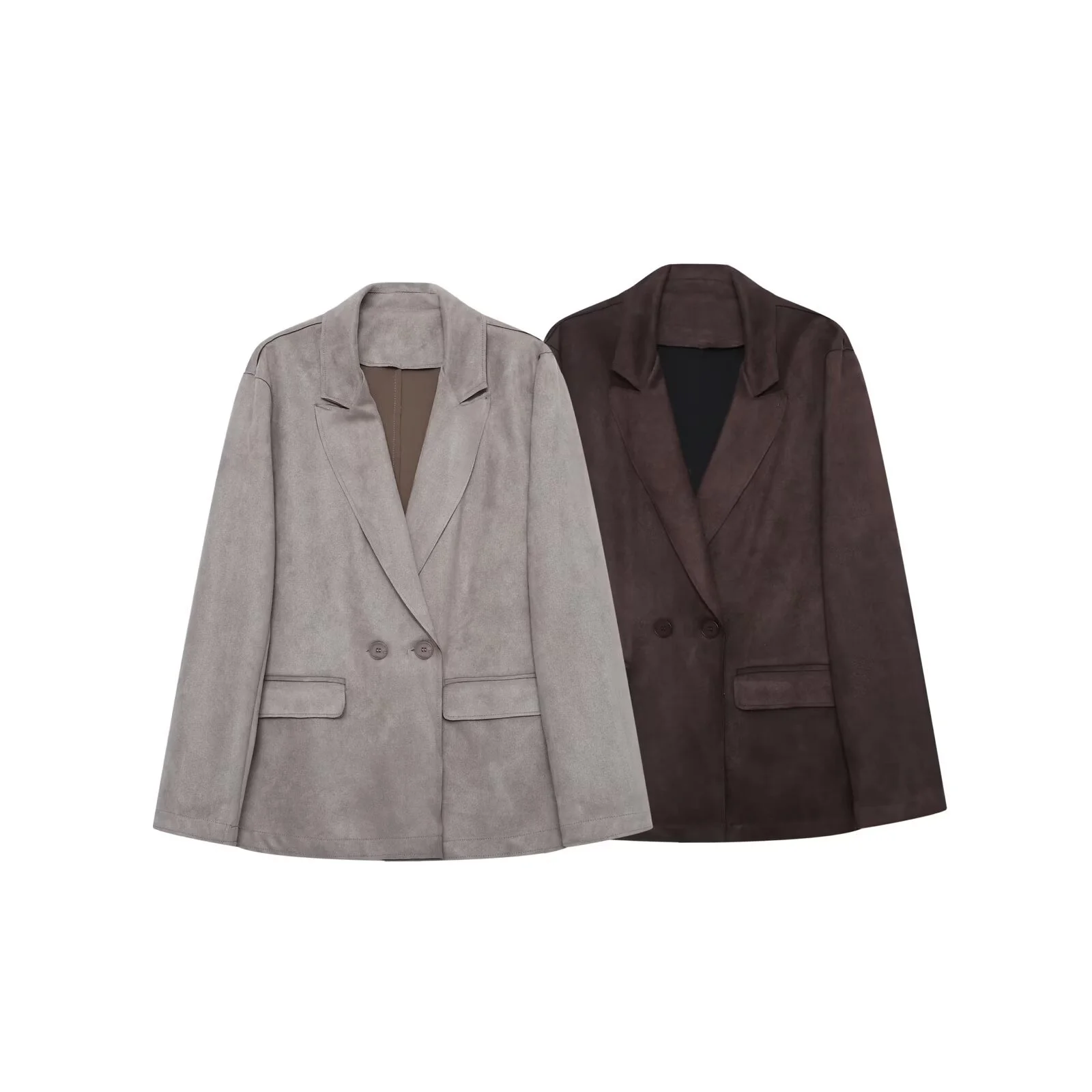 

2025 Autumn New Product Women's Fashion Simple Commuter Collar Long Sleeve Anti Fleece Leather Effect Suit Coat