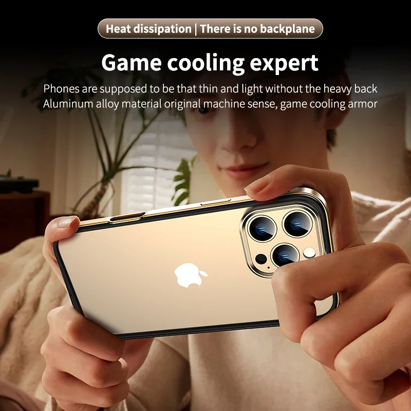 Ochrona aparatu + Hybrydowa ramka silikonowa z aluminiowym metalowym etui na telefon iPhone 17 16 15 Pro Max 14 13, lepszy odprowadzanie ciepła, bumper