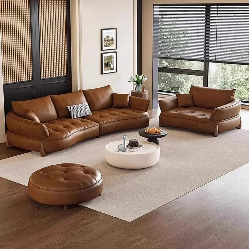 

Elegant Brown European Sofas Waterproof Armrest Luxury Floor Lounges Couch Puffs Nordic Lounge Apartment Muebles Room Furniture