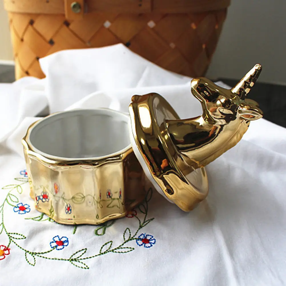 

Gold Unicorn Jewelry Box Glazed Ceramic Rings Holder Necklace Earring Organizer Space Saving Decorative Trinket Box for Women