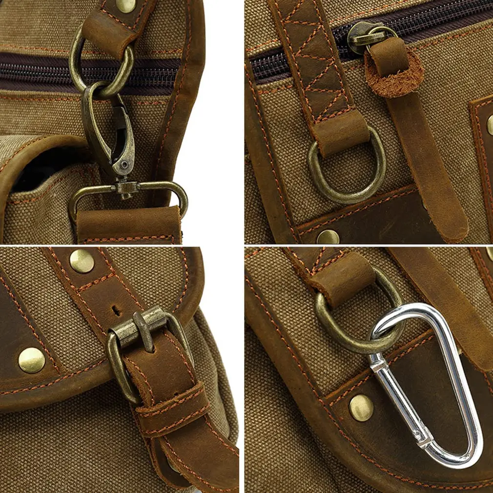 Men's Canvas Multifunctional Multi-Pocket Waist Bag, Chest Bag, Crossbody Bag, Unisex Multi-Purpose Motorcycle Cycling Travel Outdoor Fishing Hiking Camping Thigh Waist Bag, Casual Day Bag, Vintage Pocket