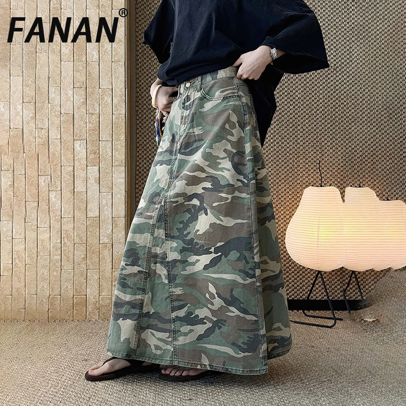 

Новая винтажная юбка FANAN в рабочем стиле, весна-лето, джинсовая, с пэчворком, свободного кроя, модная, для женщин, с принтом и контрастными цветами