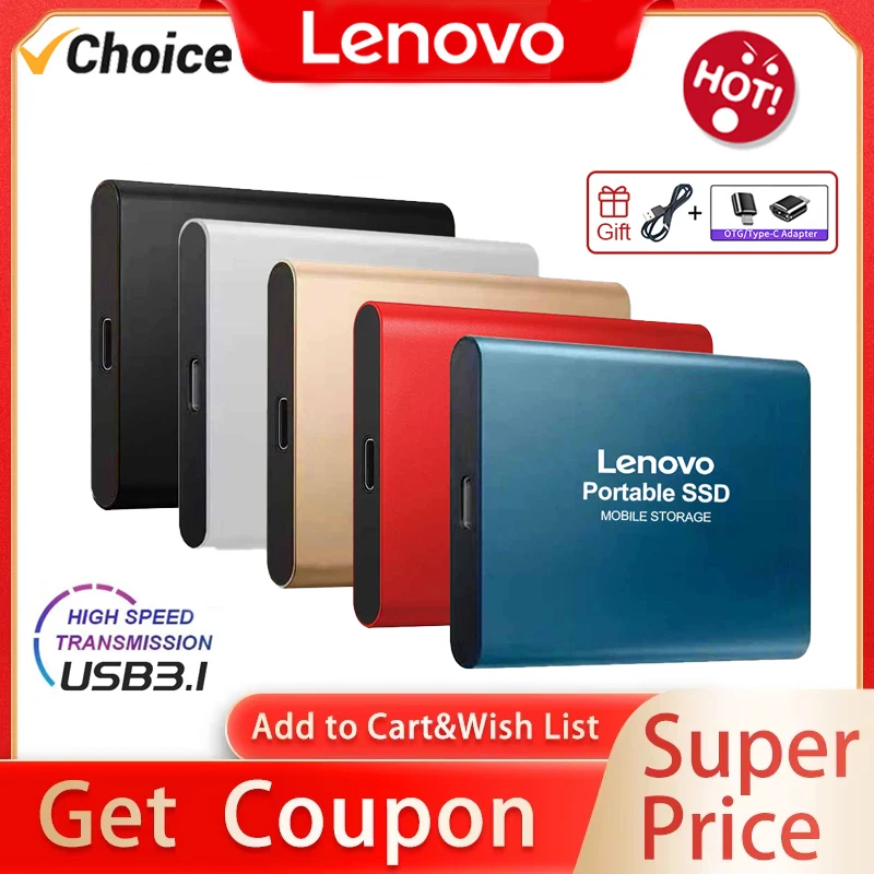 Lenovo SSD USB 3.1 High-speed Solid State Drive 64TB 32TB 16TB 8TB 2TB Portable Type-C External Hard Disk For Laptops Notebook