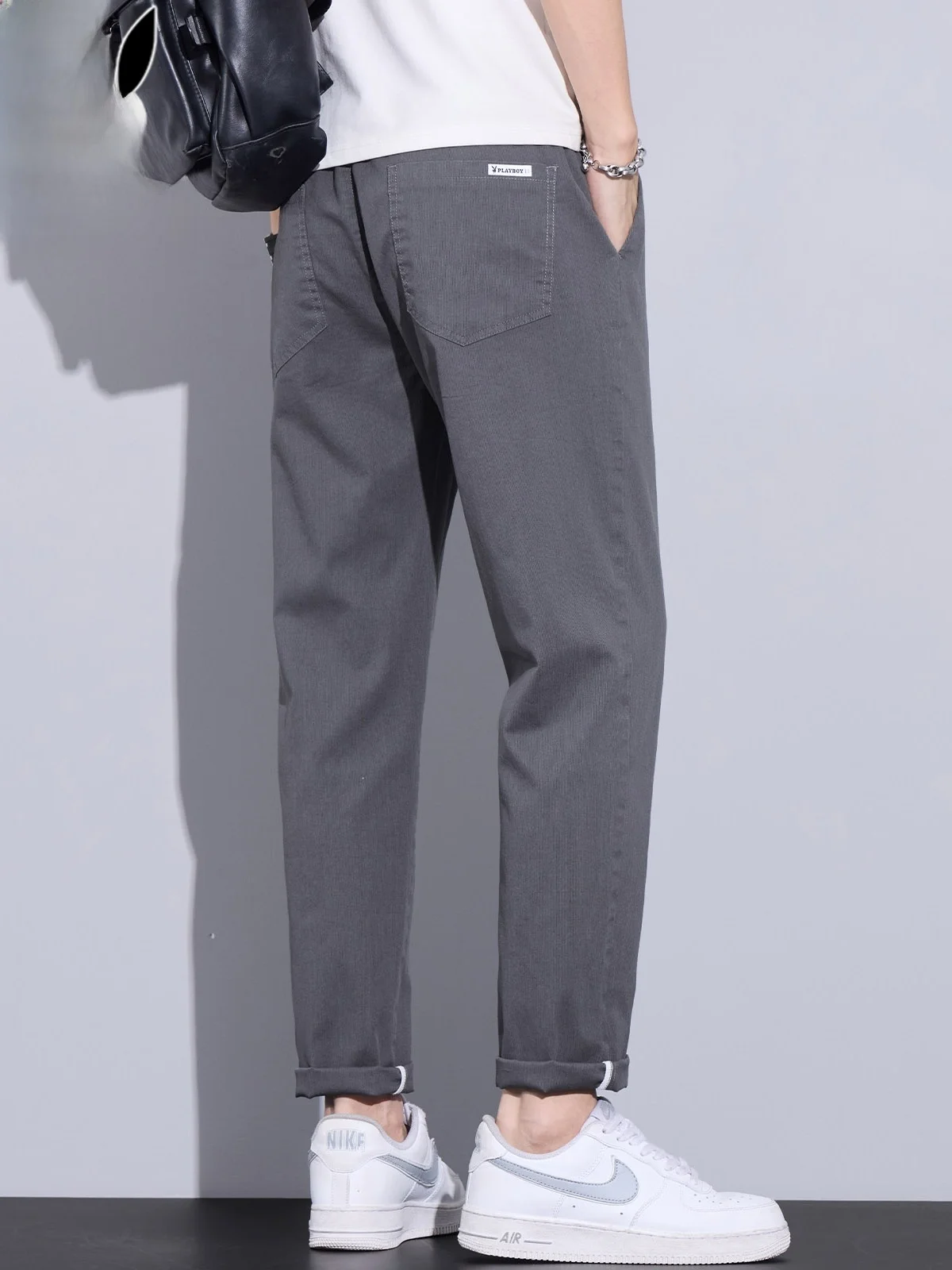 

Мужские повседневные брюки Slim Fit, летние, тонкие, однотонные, модные, универсальные, с завязками, длинные, молодежные, для активного отдыха