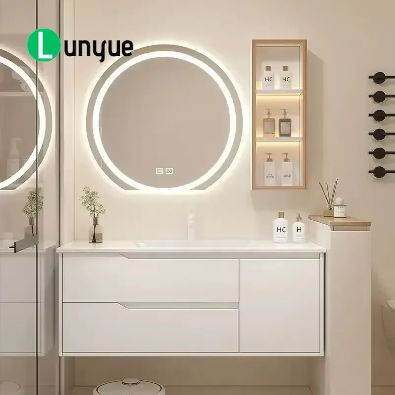 Modern White Wood Wall Mounted Bathroom Vanity Cabinet With Sink Rectangular Eco Friendly Luxury Design For Home Decor