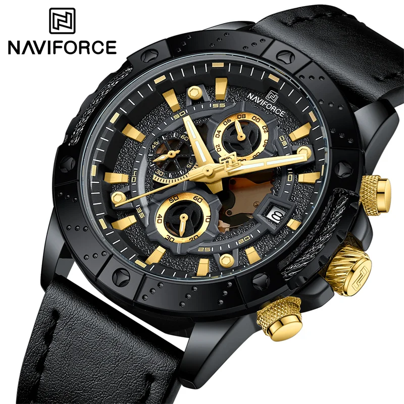 

NAVIFORCE Brand Men's Luxury Watch Waterproof Leather Strap Luminous Chronograph Calendar Quartz Wristwatch Reloj Hombre 2024