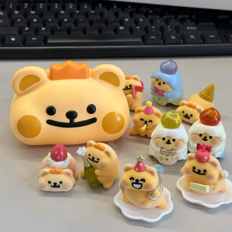 

Funism Bear Worm Blind Box Dessert Party Flocked Mini Figures Desktop Screen Car Decor Bear Head Storage Collectible Ornaments