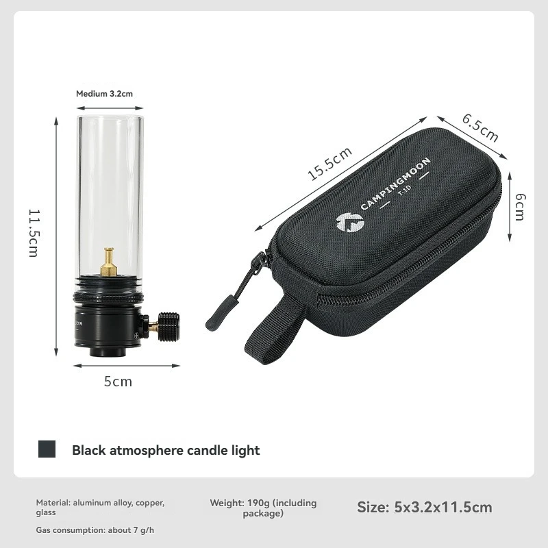 

CAMPINGMOON BKT-1D black gas coreless candle lamp tent gas lamp atmosphere camping flat gas straight tube candle lamp