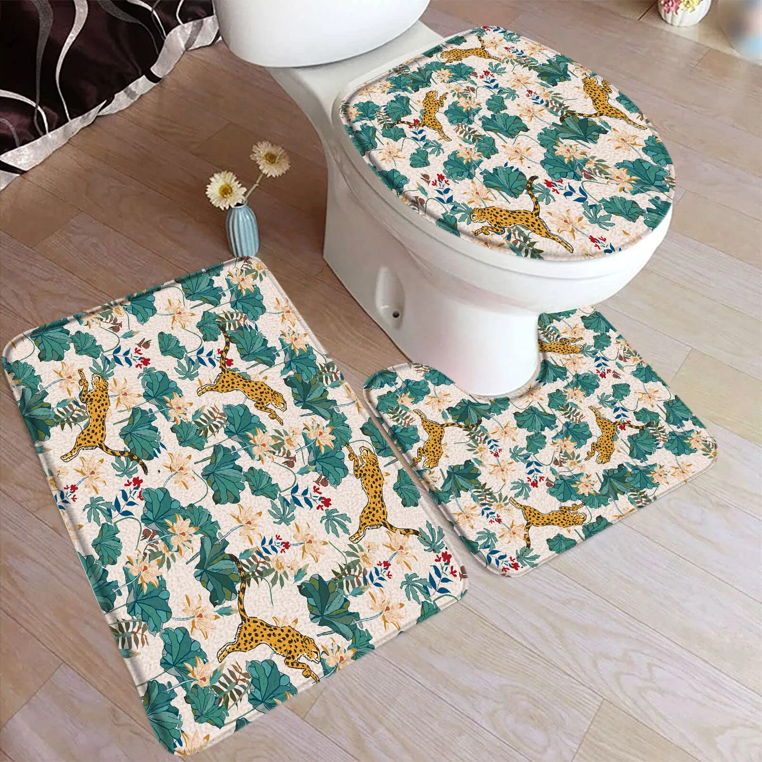 Tropical Leaves Bath Mat Set Palm Leaf Monstera Plnat Floral Home Carpet Flannel Bathroom Decorative Floor Rugs Toilet Lid Cover