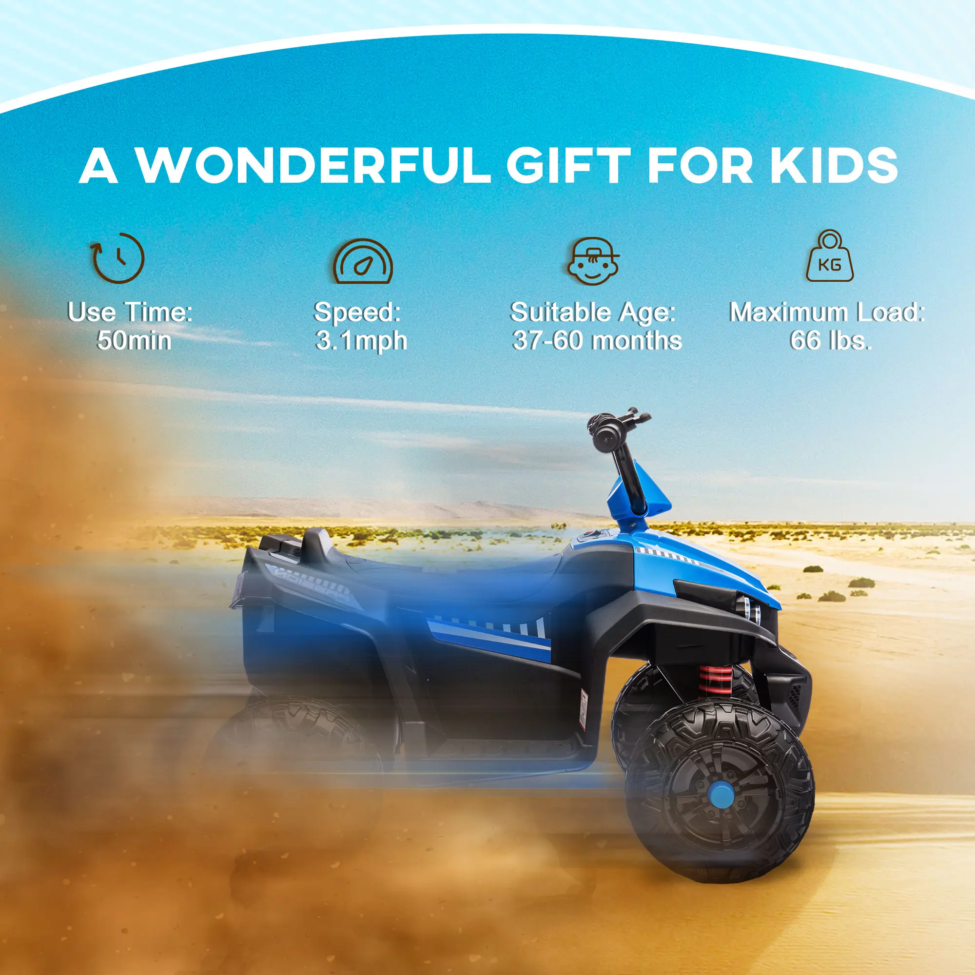 12V Kids Atv with Spring Suspension, Forward & Reverse, Blue