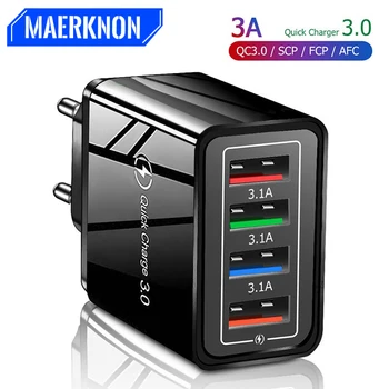 4 USB şarj hızlı şarj QC 3.0 duvar şarj iPhone 15 14 13 Samsung Xiaomi cep 4 port ab/abd Plug duvar telefon adaptörü