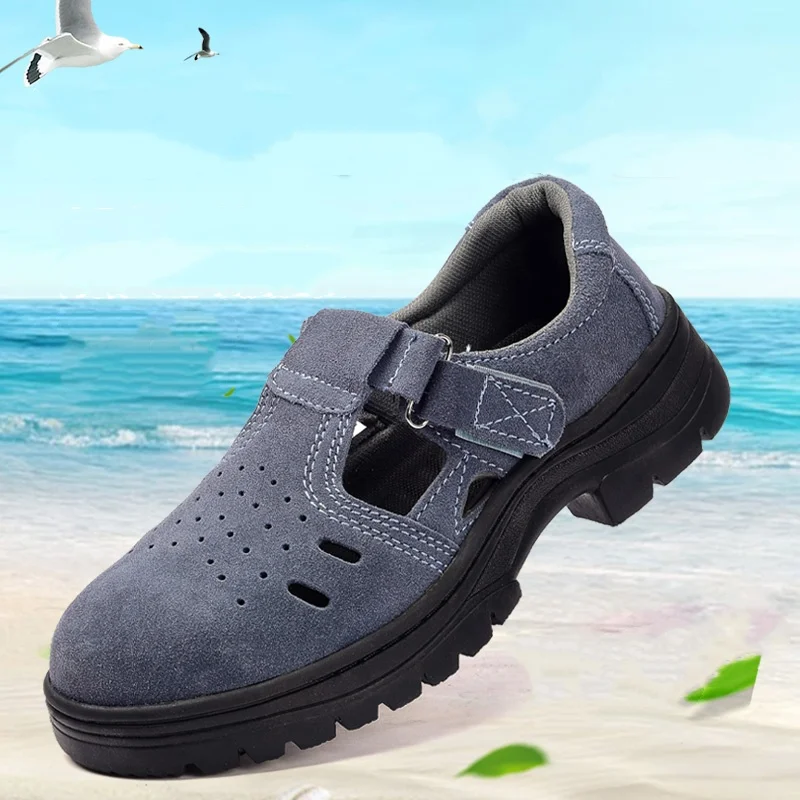 mens casual breathable steel toe caps working safety shoes worker summer safe shoe soft leather sandals security boots protect