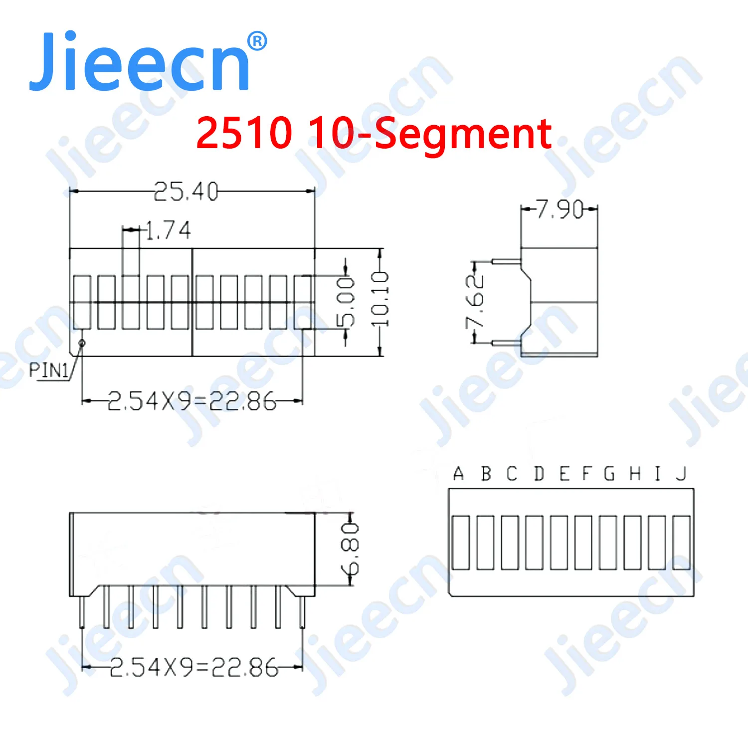 30/50PCS LED Bar graph Light 8-segment 10-segment 2010 2510 Yellow Blue Pure green Red White Bargraph color display multi color image 2