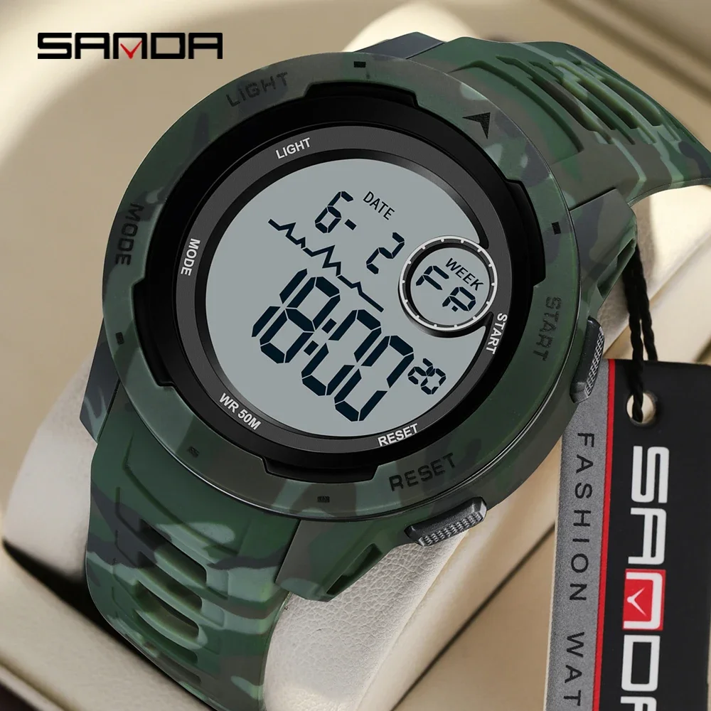 Sanda 2185 electronic watch camouflage military style trend cool and dazzling men's multifunctional waterproof electronic watch