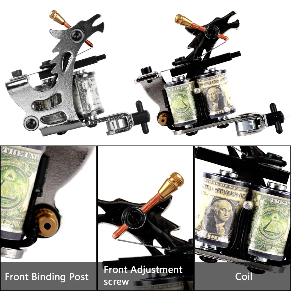 Starter Complete Coil Tattoo Machine Gun Kit With Tattoo Power Supply Grip Cartridge Needles Permanent Ink for Tattoo Body Art