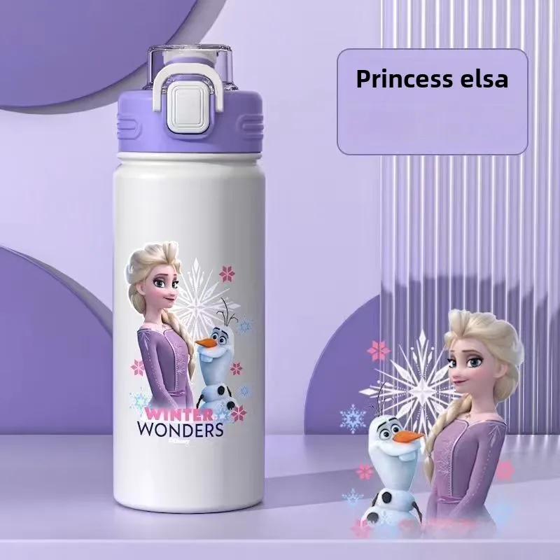 Frozen Elsa animatie perifere creatieve cartoon bedrukte roestvrijstalen stro thermosbeker student draagbare waterbeker cadeau