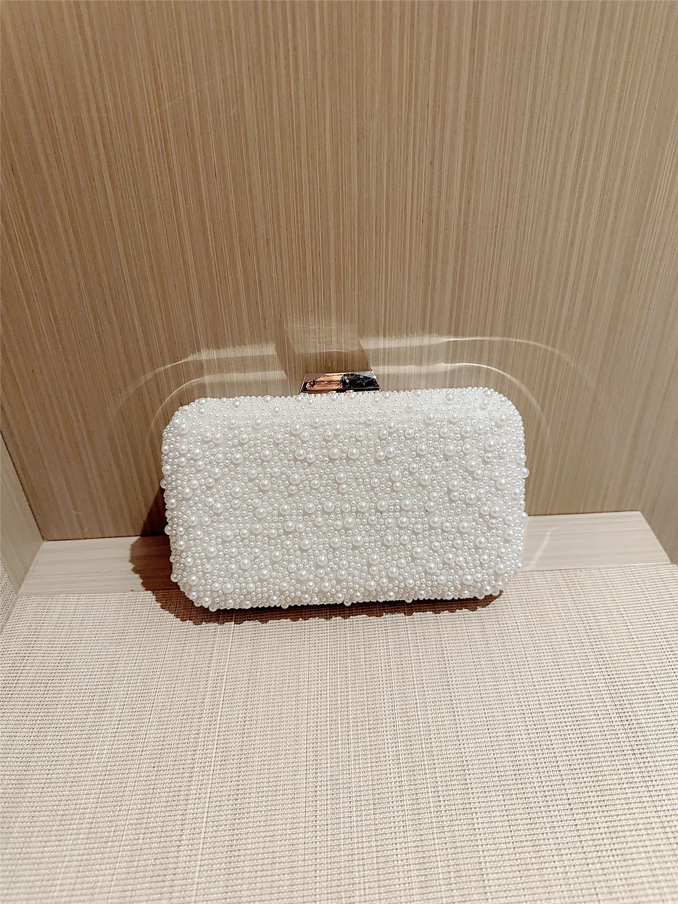 New Pearl Square Box Type Evening Bag Beaded Clutch Chain Bag Banquet Bag Evening Bag Dress Bag Wedding Bag