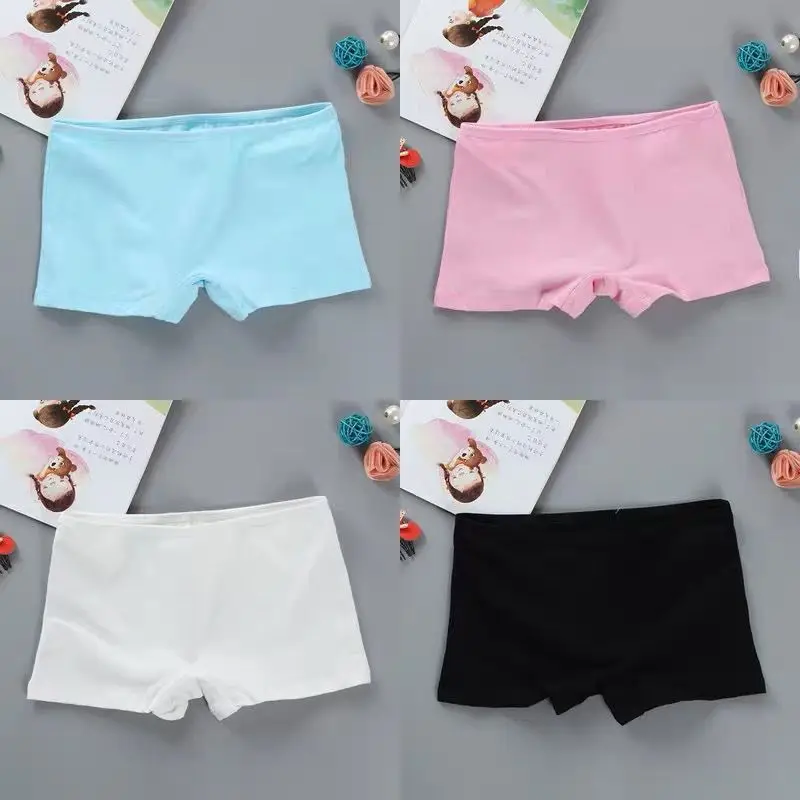 4Pcs/Lot Children Girls Panties Underwear Solid Color Boxer Teenage Shorts 10-18Years