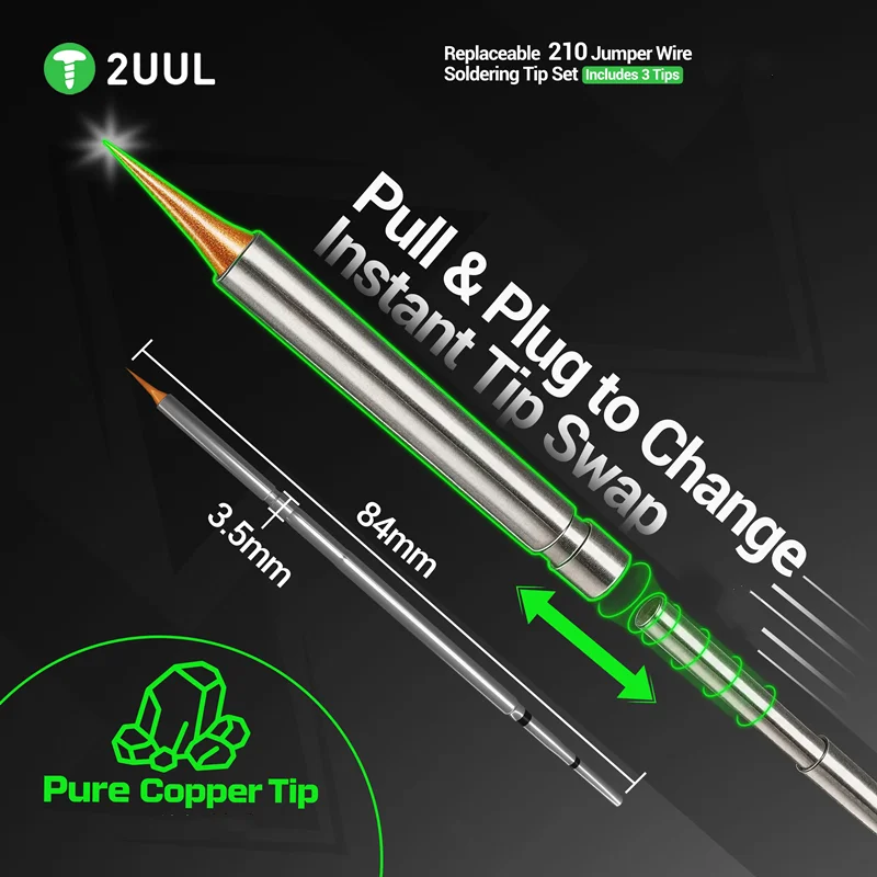 2UUL FD35 210 Series Soldering Iron Tip For Phone Motherboard Repair Pure Copper Replaceable Micro Jumper Wire Welding Head view 3