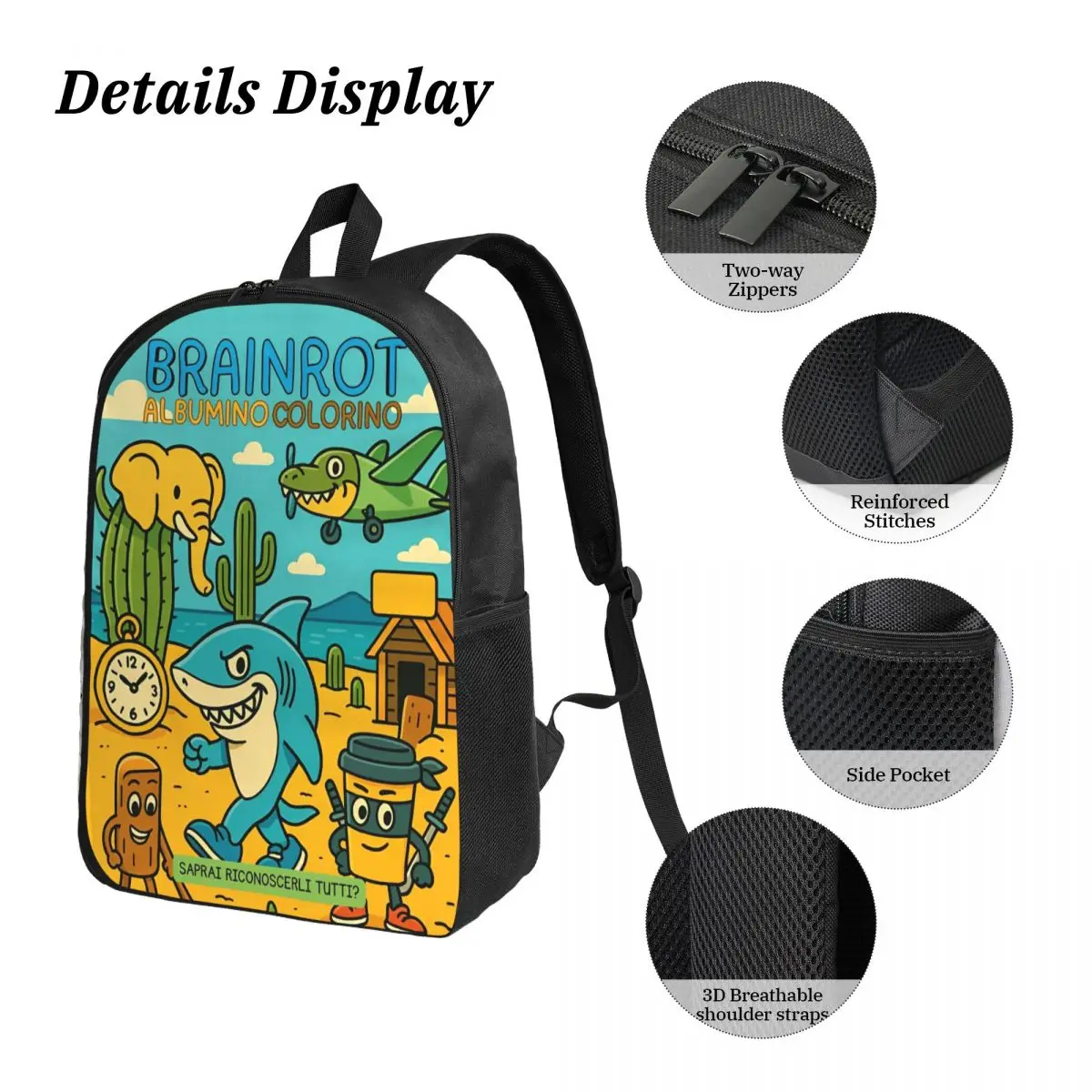 Italian Brainrot Funny Meme Zaino per bambini Scatola per il pranzo Scatole per matite per ragazzi Ragazze Zaini Borsa da scuola Set di zaini