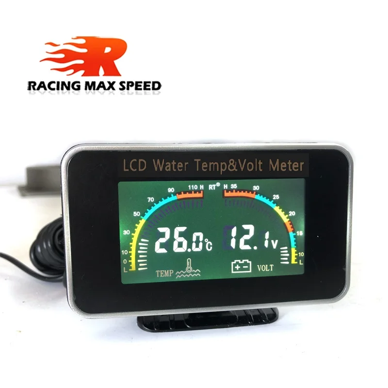 Universal Car 2 in 1 LCD Digital Display Voltmeter Gauge & Water Temp Temperature gauge 1/8NPT