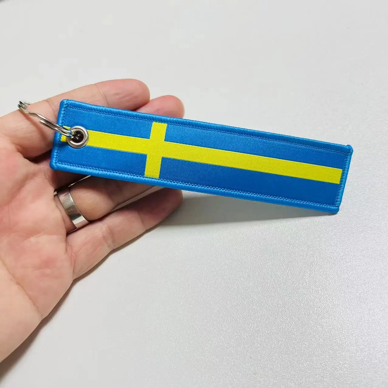 Car Keyring Sweden Flag Emblem Style Keychain Fabric Key Tag Decorations Gadgets For VOLVO SAAB Auto Accessories