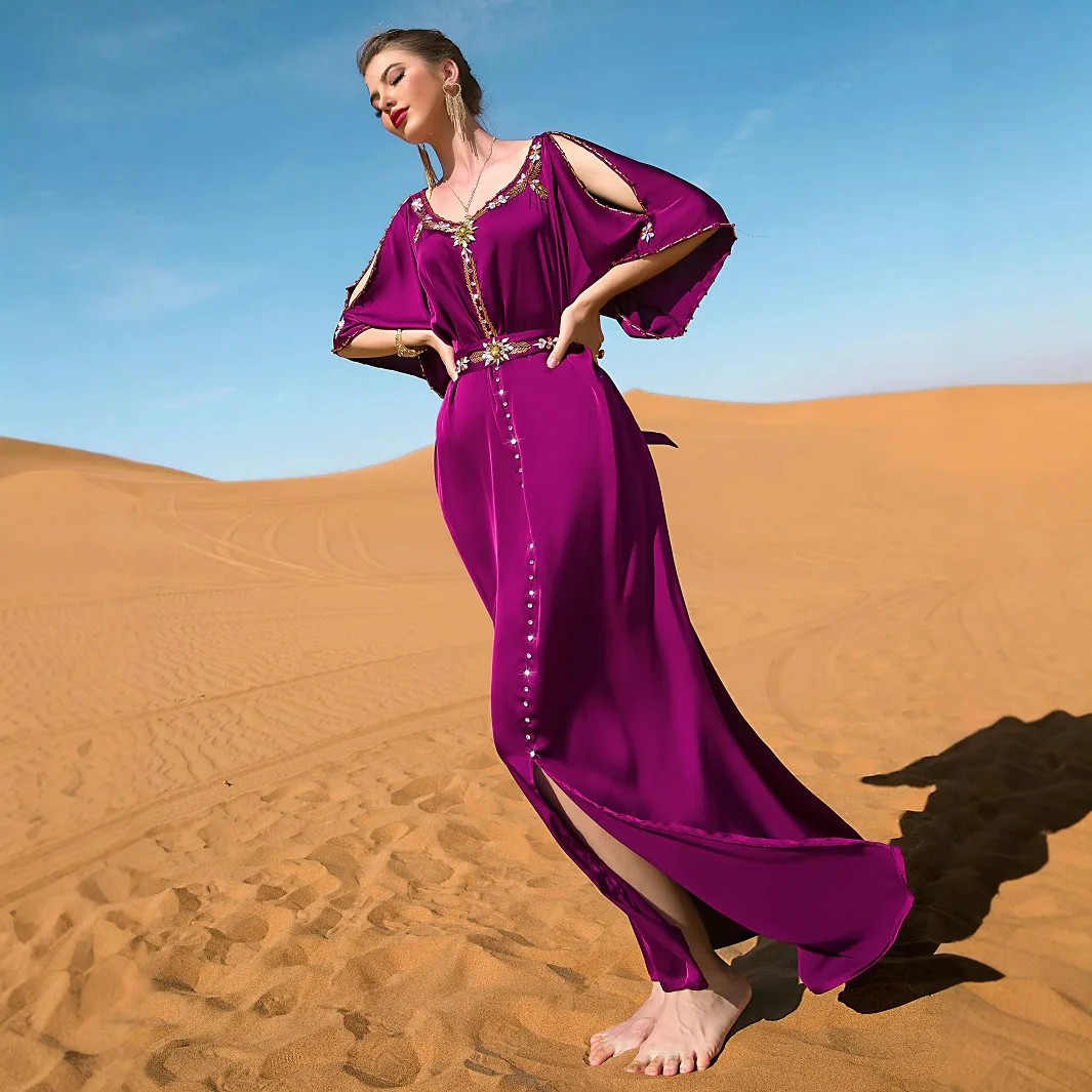 UNI élégant palais musulman femmes robe rétro palais Ramadan robe Longo dubaï Abaya turquie Islam longues robes de soirée Musulmane
