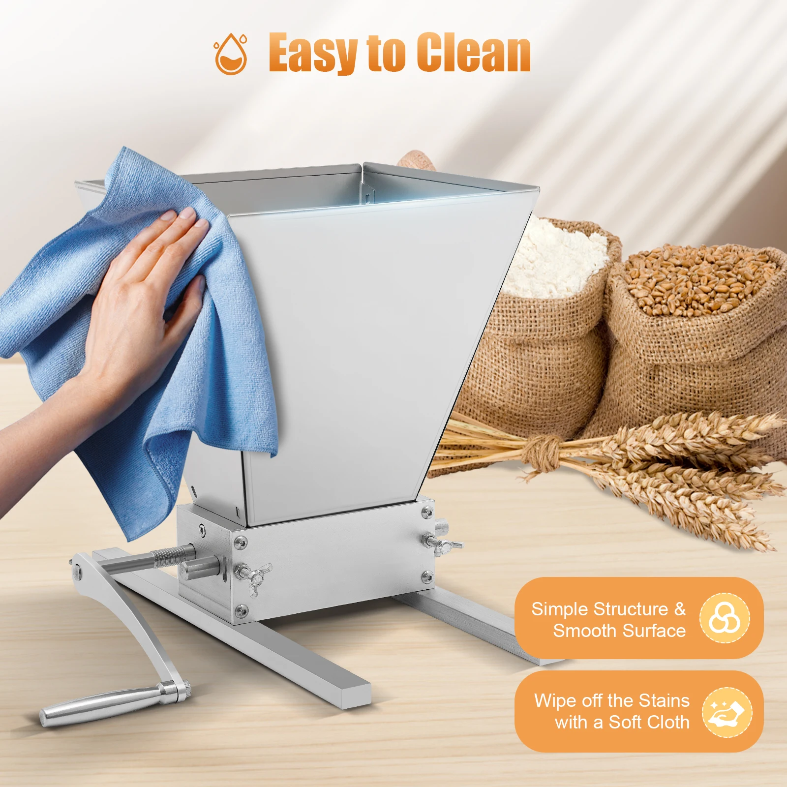 

Manual Grain Grinder for Whole Grains | 4L Capacity, 0.2mm Discharging, Carbon Steel+Stainless Steel